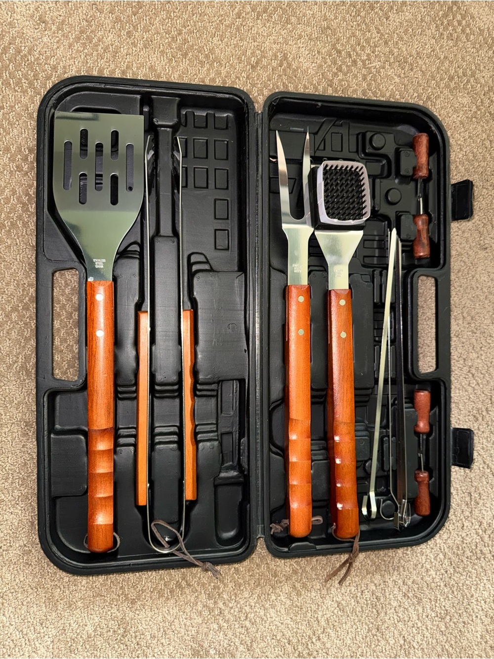 Cuisinart BBQ Tool Set with Brown Wood Handles and Stainless Steel
